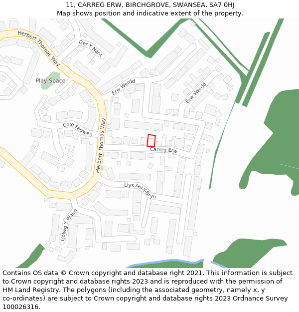 11, CARREG ERW, BIRCHGROVE, SWANSEA, SA7 0HJ: Location map and indicative extent of plot