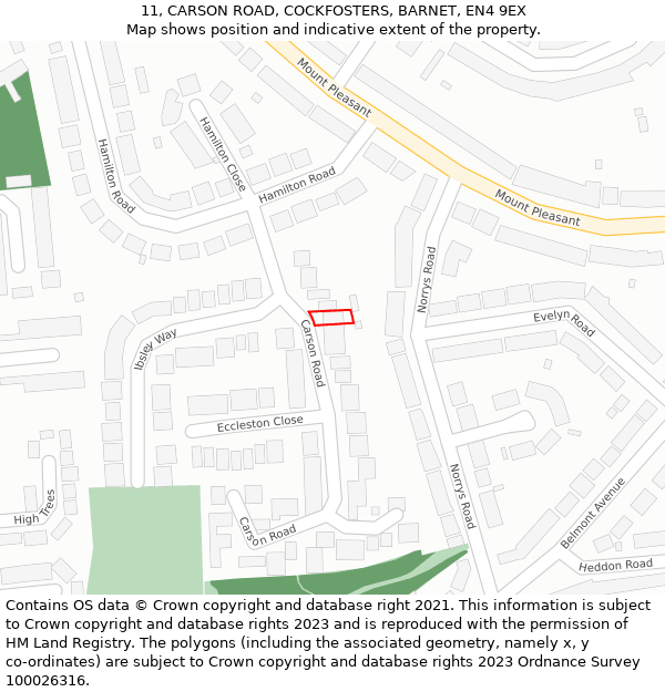 11, CARSON ROAD, COCKFOSTERS, BARNET, EN4 9EX: Location map and indicative extent of plot