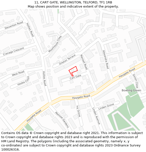 11, CART GATE, WELLINGTON, TELFORD, TF1 1RB: Location map and indicative extent of plot
