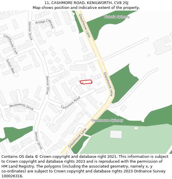 11, CASHMORE ROAD, KENILWORTH, CV8 2SJ: Location map and indicative extent of plot