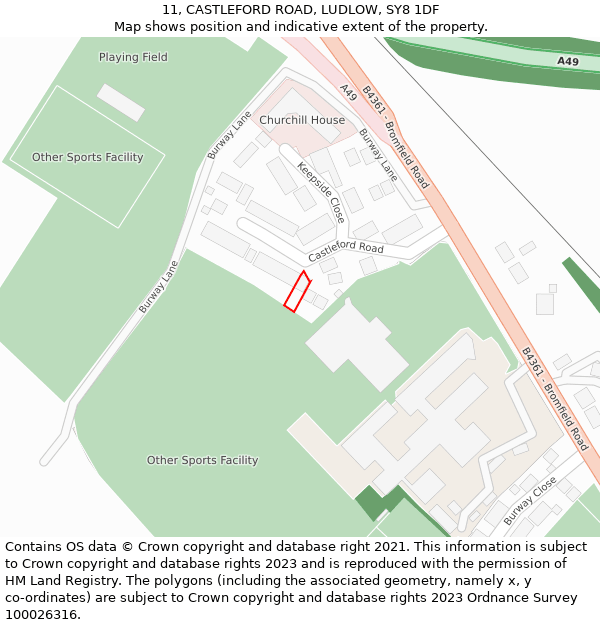 11, CASTLEFORD ROAD, LUDLOW, SY8 1DF: Location map and indicative extent of plot