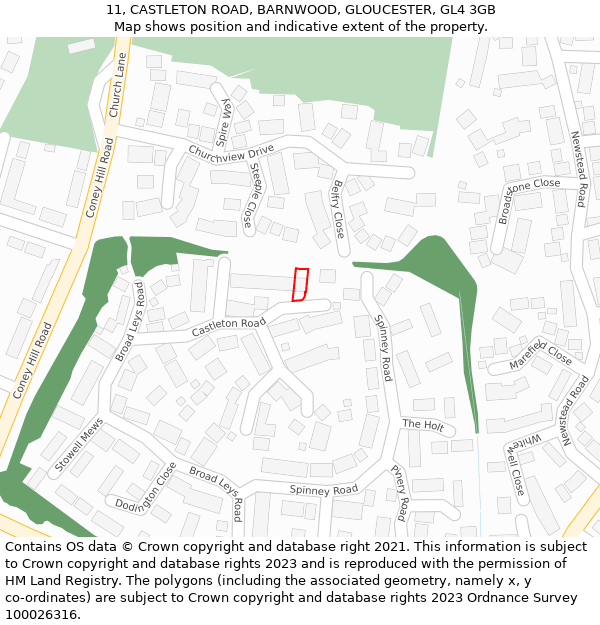 11, CASTLETON ROAD, BARNWOOD, GLOUCESTER, GL4 3GB: Location map and indicative extent of plot