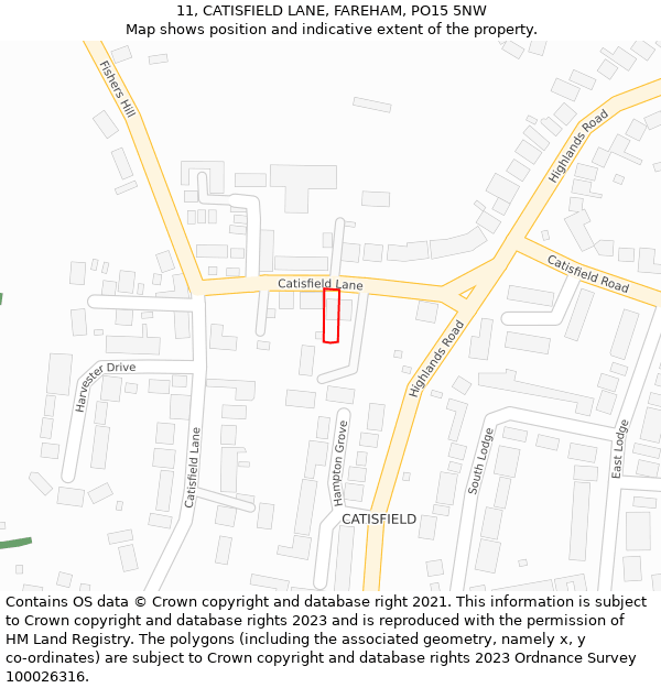 11, CATISFIELD LANE, FAREHAM, PO15 5NW: Location map and indicative extent of plot