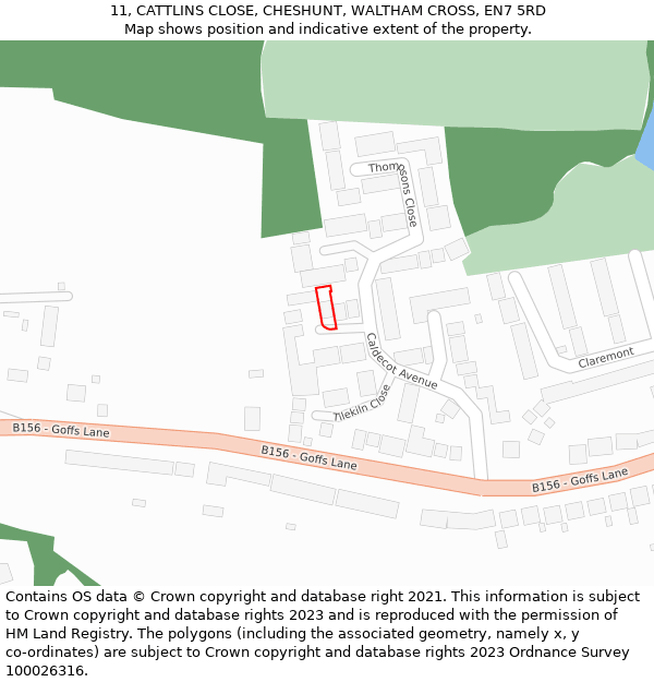 11, CATTLINS CLOSE, CHESHUNT, WALTHAM CROSS, EN7 5RD: Location map and indicative extent of plot