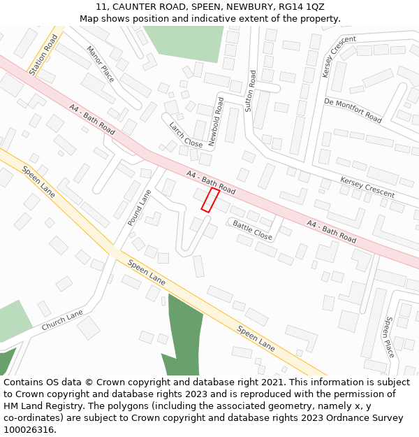 11, CAUNTER ROAD, SPEEN, NEWBURY, RG14 1QZ: Location map and indicative extent of plot