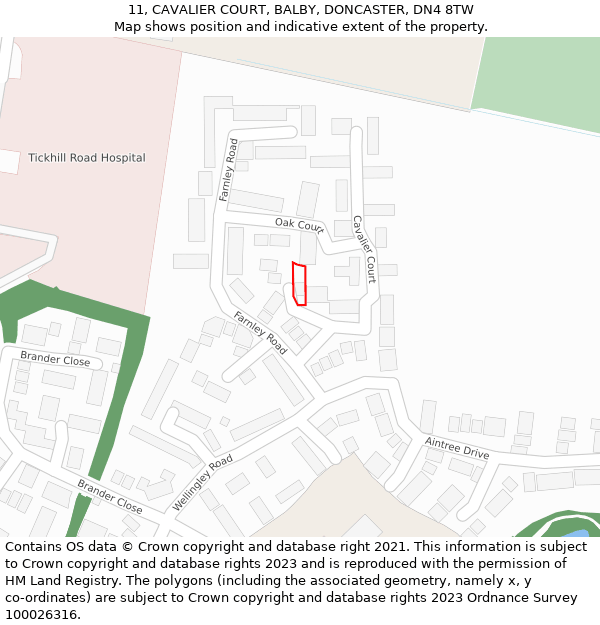 11, CAVALIER COURT, BALBY, DONCASTER, DN4 8TW: Location map and indicative extent of plot