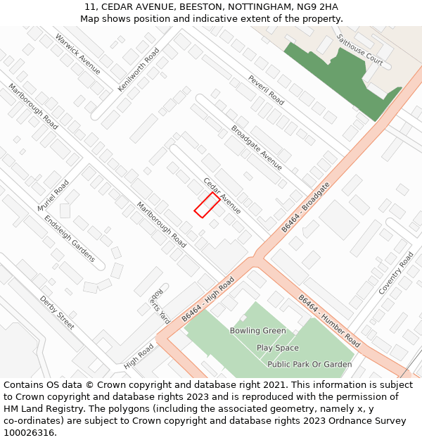 11, CEDAR AVENUE, BEESTON, NOTTINGHAM, NG9 2HA: Location map and indicative extent of plot