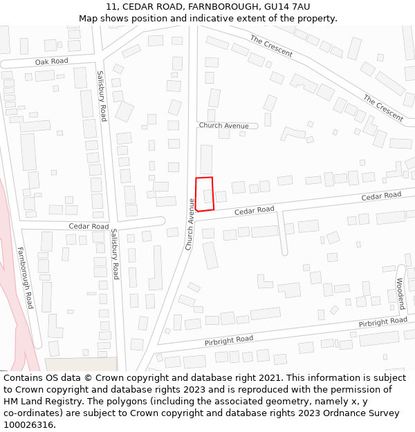 11, CEDAR ROAD, FARNBOROUGH, GU14 7AU: Location map and indicative extent of plot