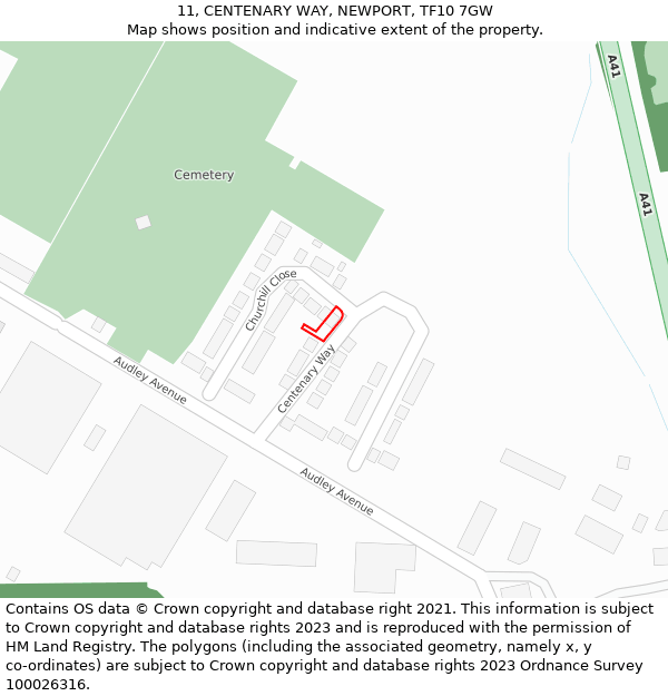 11, CENTENARY WAY, NEWPORT, TF10 7GW: Location map and indicative extent of plot