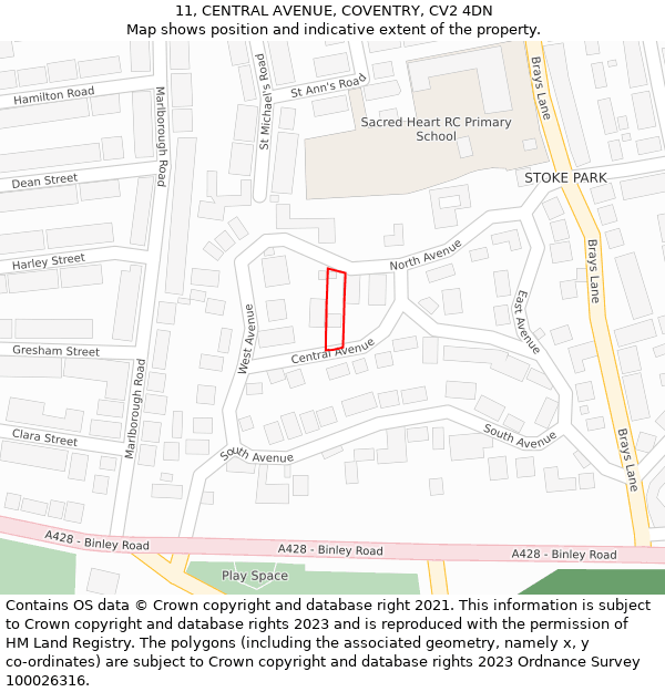 11, CENTRAL AVENUE, COVENTRY, CV2 4DN: Location map and indicative extent of plot
