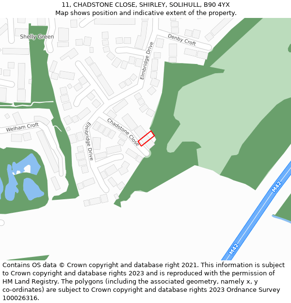 11, CHADSTONE CLOSE, SHIRLEY, SOLIHULL, B90 4YX: Location map and indicative extent of plot