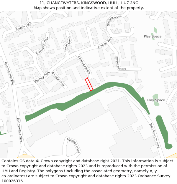 11, CHANCEWATERS, KINGSWOOD, HULL, HU7 3NG: Location map and indicative extent of plot