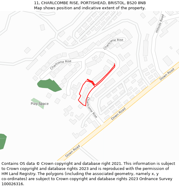 11, CHARLCOMBE RISE, PORTISHEAD, BRISTOL, BS20 8NB: Location map and indicative extent of plot