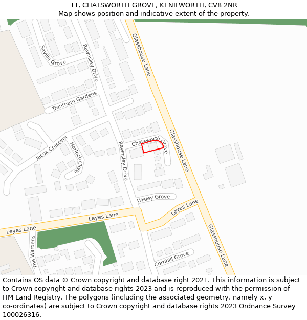 11, CHATSWORTH GROVE, KENILWORTH, CV8 2NR: Location map and indicative extent of plot