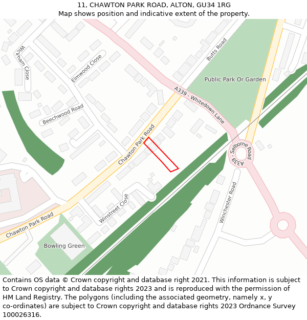 11, CHAWTON PARK ROAD, ALTON, GU34 1RG: Location map and indicative extent of plot
