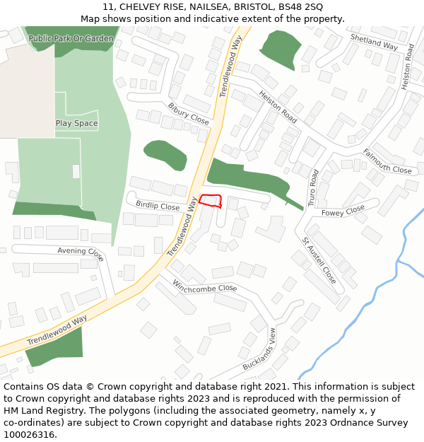 11, CHELVEY RISE, NAILSEA, BRISTOL, BS48 2SQ: Location map and indicative extent of plot