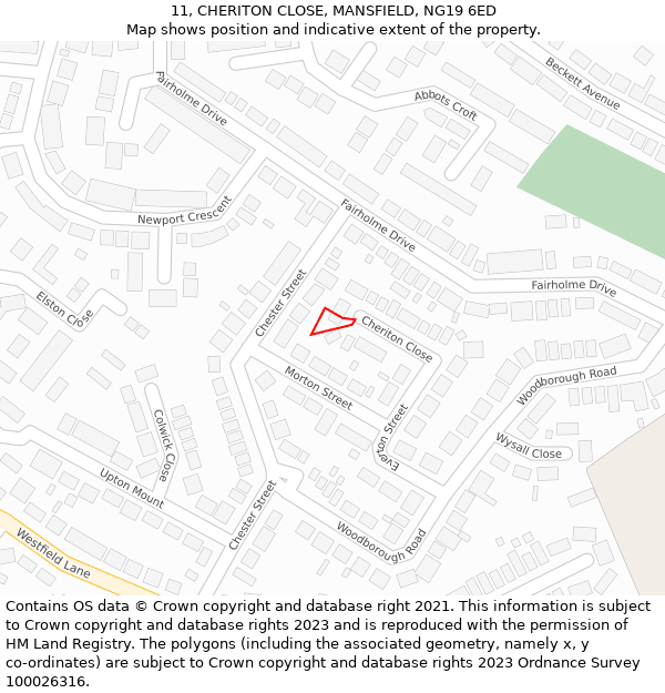 11, CHERITON CLOSE, MANSFIELD, NG19 6ED: Location map and indicative extent of plot