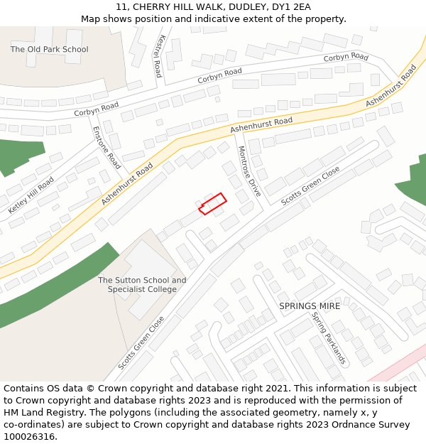 11, CHERRY HILL WALK, DUDLEY, DY1 2EA: Location map and indicative extent of plot