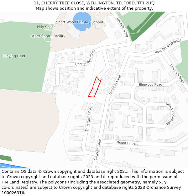 11, CHERRY TREE CLOSE, WELLINGTON, TELFORD, TF1 2HQ: Location map and indicative extent of plot