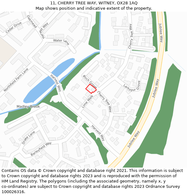 11, CHERRY TREE WAY, WITNEY, OX28 1AQ: Location map and indicative extent of plot