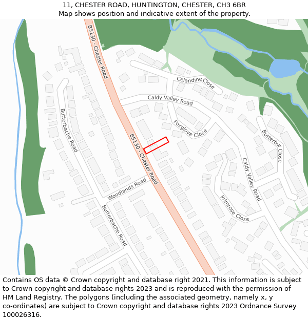 11, CHESTER ROAD, HUNTINGTON, CHESTER, CH3 6BR: Location map and indicative extent of plot