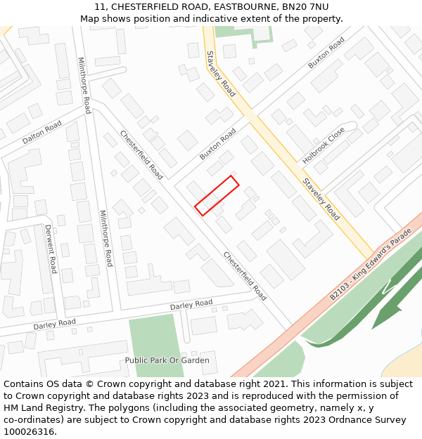 11, CHESTERFIELD ROAD, EASTBOURNE, BN20 7NU: Location map and indicative extent of plot