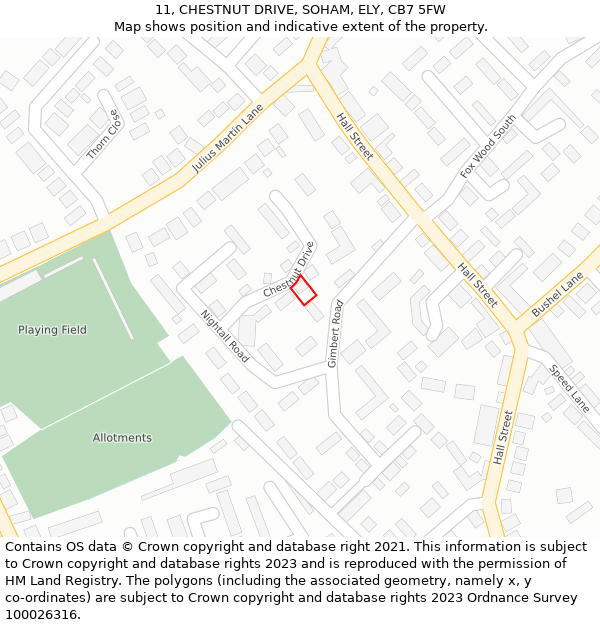 11, CHESTNUT DRIVE, SOHAM, ELY, CB7 5FW: Location map and indicative extent of plot