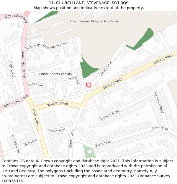 11, CHURCH LANE, STEVENAGE, SG1 3QS: Location map and indicative extent of plot