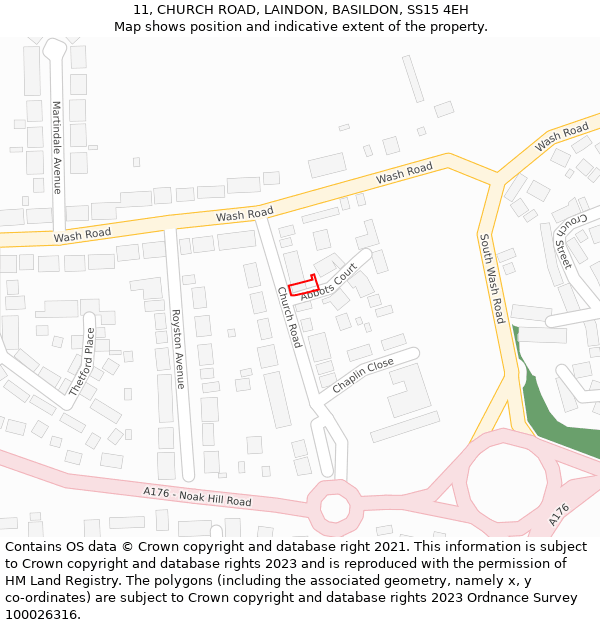 11, CHURCH ROAD, LAINDON, BASILDON, SS15 4EH: Location map and indicative extent of plot