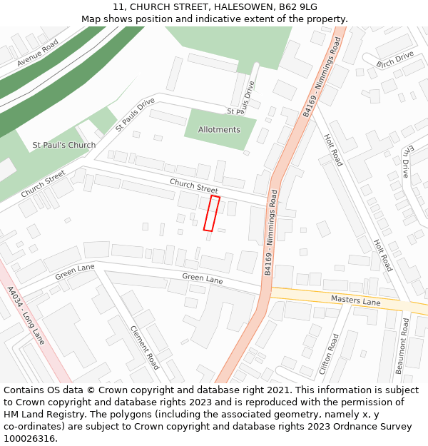 11, CHURCH STREET, HALESOWEN, B62 9LG: Location map and indicative extent of plot