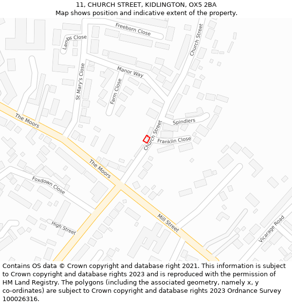 11, CHURCH STREET, KIDLINGTON, OX5 2BA: Location map and indicative extent of plot