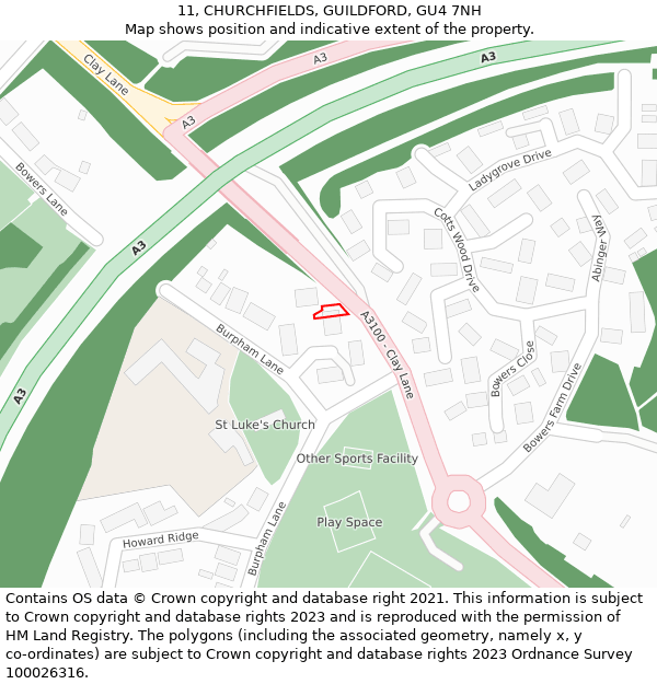 11, CHURCHFIELDS, GUILDFORD, GU4 7NH: Location map and indicative extent of plot