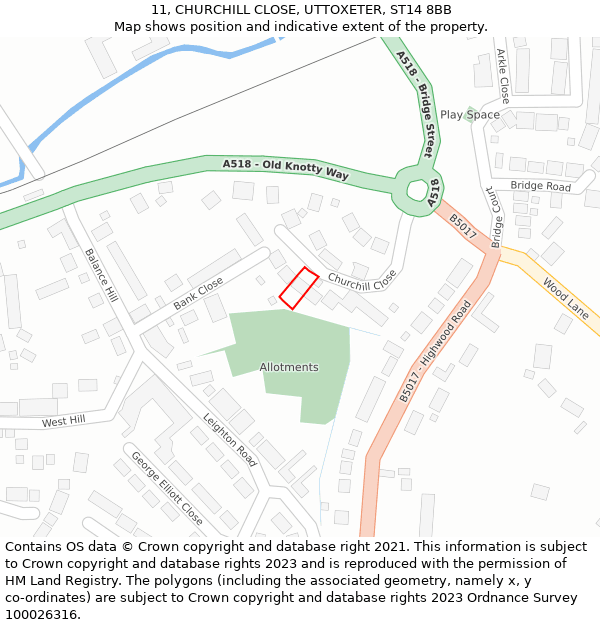 11, CHURCHILL CLOSE, UTTOXETER, ST14 8BB: Location map and indicative extent of plot