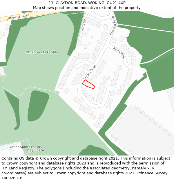 11, CLAYDON ROAD, WOKING, GU21 4XE: Location map and indicative extent of plot