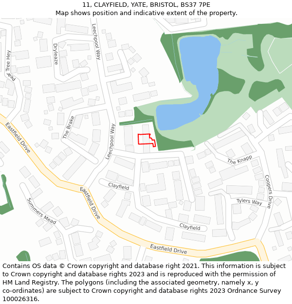 11, CLAYFIELD, YATE, BRISTOL, BS37 7PE: Location map and indicative extent of plot