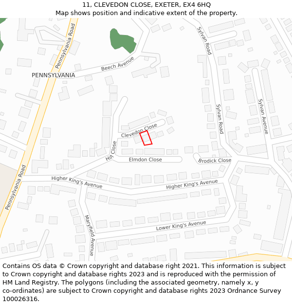 11, CLEVEDON CLOSE, EXETER, EX4 6HQ: Location map and indicative extent of plot