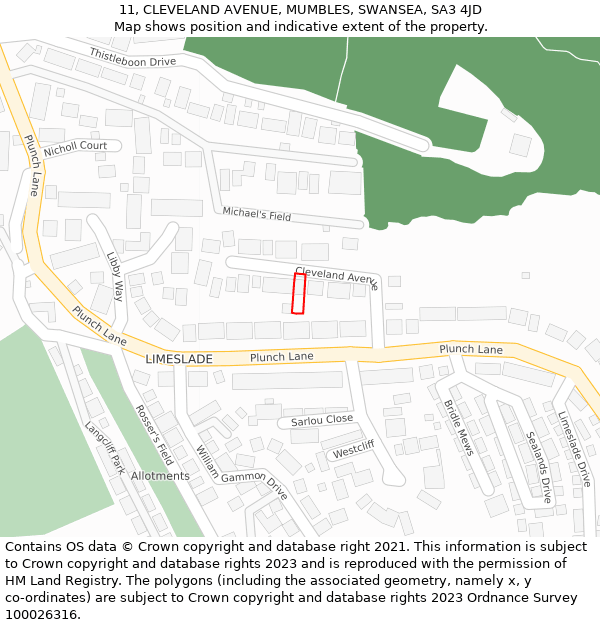 11, CLEVELAND AVENUE, MUMBLES, SWANSEA, SA3 4JD: Location map and indicative extent of plot