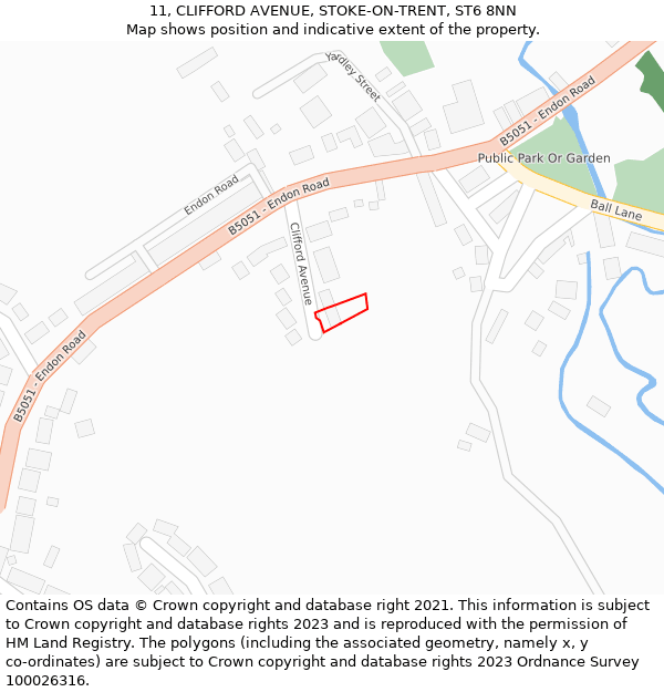 11, CLIFFORD AVENUE, STOKE-ON-TRENT, ST6 8NN: Location map and indicative extent of plot