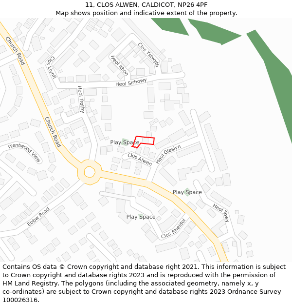 11, CLOS ALWEN, CALDICOT, NP26 4PF: Location map and indicative extent of plot