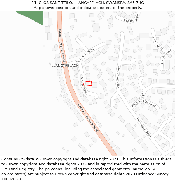 11, CLOS SANT TEILO, LLANGYFELACH, SWANSEA, SA5 7HG: Location map and indicative extent of plot