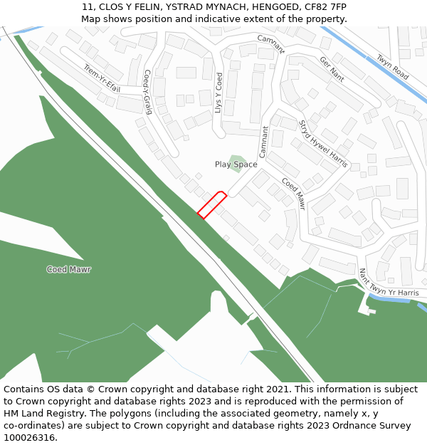 11, CLOS Y FELIN, YSTRAD MYNACH, HENGOED, CF82 7FP: Location map and indicative extent of plot