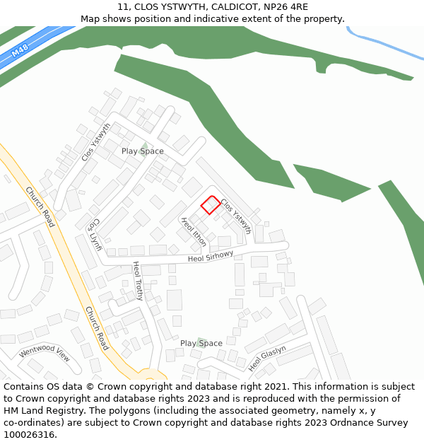 11, CLOS YSTWYTH, CALDICOT, NP26 4RE: Location map and indicative extent of plot