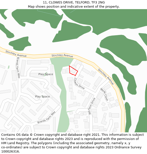 11, CLOWES DRIVE, TELFORD, TF3 2NG: Location map and indicative extent of plot