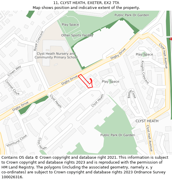 11, CLYST HEATH, EXETER, EX2 7TA: Location map and indicative extent of plot