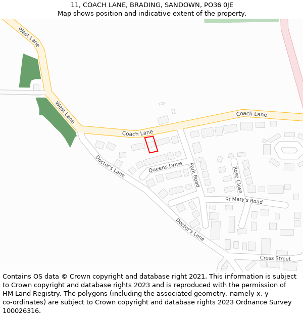 11, COACH LANE, BRADING, SANDOWN, PO36 0JE: Location map and indicative extent of plot