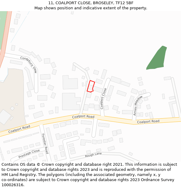 11, COALPORT CLOSE, BROSELEY, TF12 5BF: Location map and indicative extent of plot