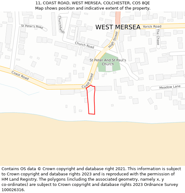 11, COAST ROAD, WEST MERSEA, COLCHESTER, CO5 8QE: Location map and indicative extent of plot