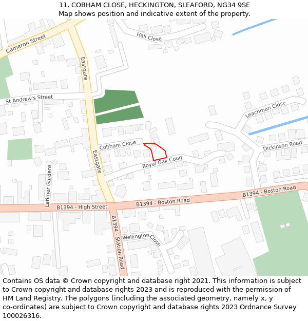 11, COBHAM CLOSE, HECKINGTON, SLEAFORD, NG34 9SE: Location map and indicative extent of plot