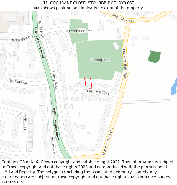 11, COCHRANE CLOSE, STOURBRIDGE, DY9 0ST: Location map and indicative extent of plot