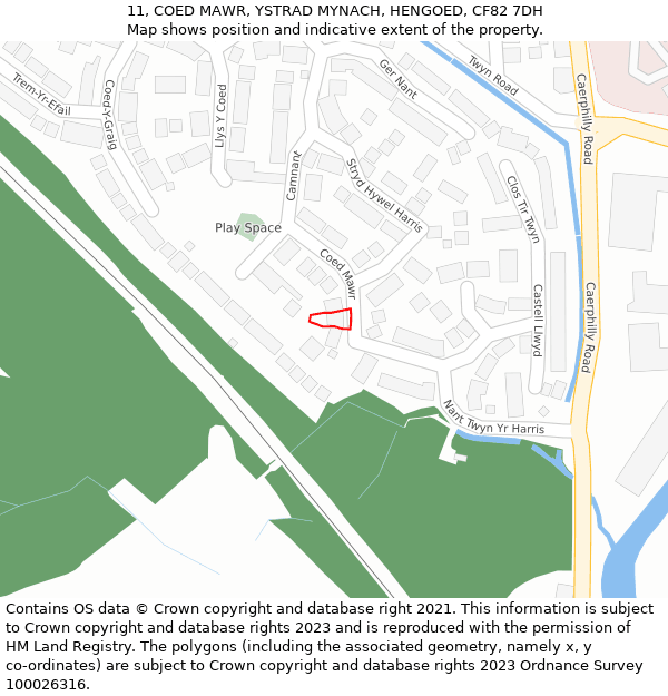 11, COED MAWR, YSTRAD MYNACH, HENGOED, CF82 7DH: Location map and indicative extent of plot